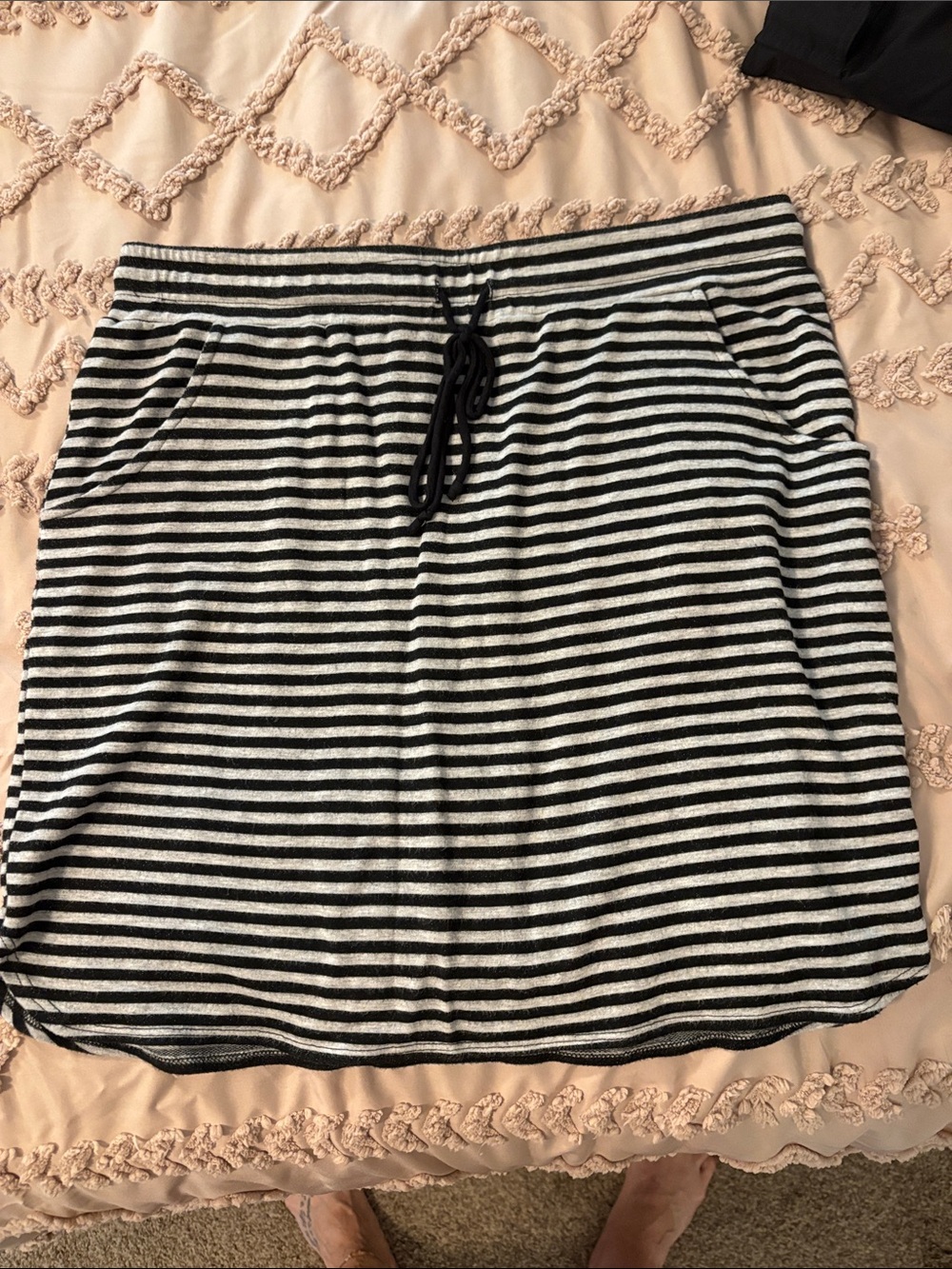 Renee C. Black & gray Striped Drawstring Mini Skirt